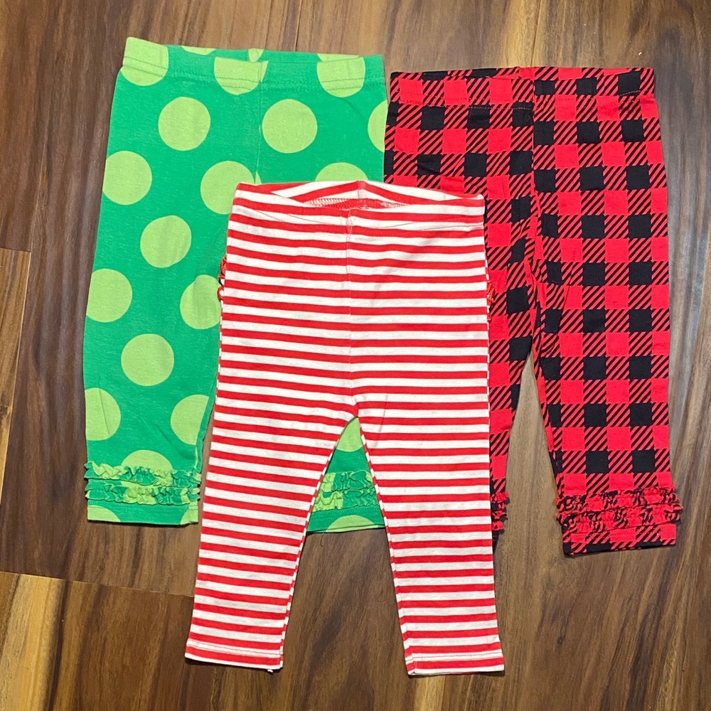 Gerber Green Polka Dot, Red Plaid, and Striped Leggings Set